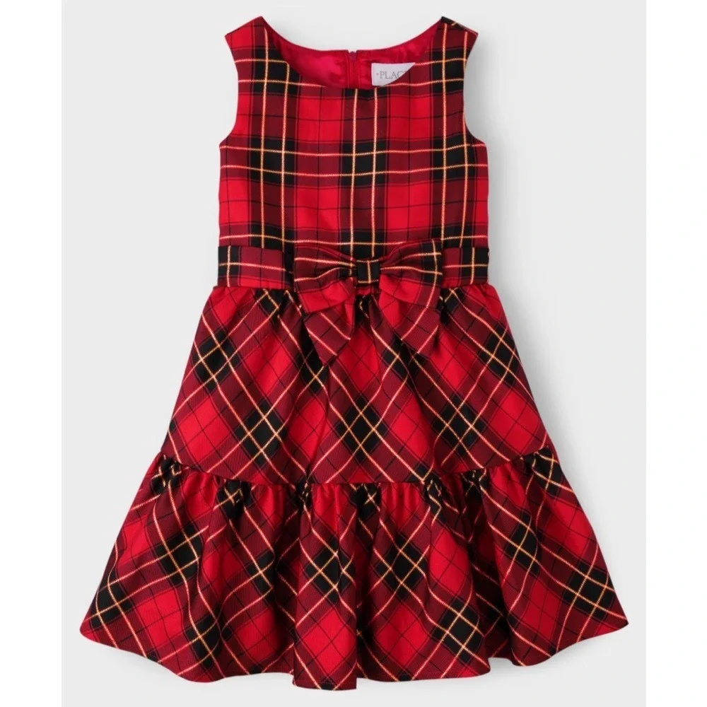 Children's Place Girls Matching‎ Family Plaid Tiered Dress Red Size 16